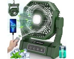 Camping Ventilator met LED Verlichting – Oplaadbare Tafelventilator – 10000mAh Accu – Afstandsbediening – 4 Snelheden & Time