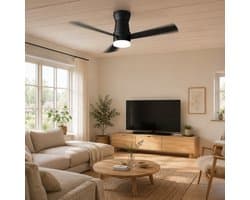 Plafondventilator met Licht 132 cm Zwart, Stille DC Motor, LED Verlichting, Afstandsbediening & Omkeerbare Functie