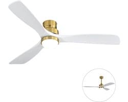 Plafondventilator Met Lamp - 3 Hout Bladen - Ø 52 inch - Dimbare lamp - Met Afstandsbediening - 3 kleurtemperaturen - Geluidsarme werking - LED's Light - Goud, wit
