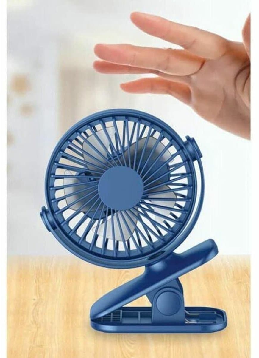Draagbare mini-USB-tafelventilator met verstelbare clip en 350 graden rotatie - Blauw — afbeelding 1