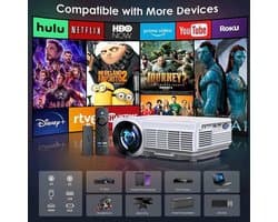 Yowhick - Beamer - Projector Beamer - Mini Meamer - 1080P - Automatische focus - met WiFi - 5G+2.4G Wireless Connection - Wit