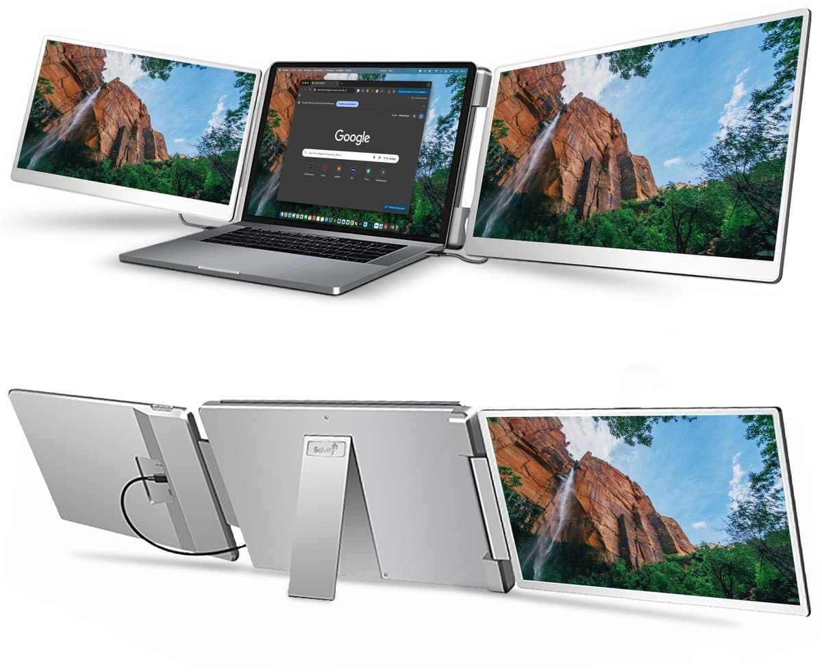 Portable Monitor 2x 14 inch Full HD - Tri Screen Laptop Scherm Uitbreider - Extra Scherm Laptop - Draagbare Monitor - Plug & Play - Solvify — afbeelding 1