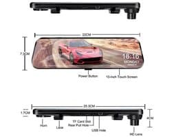 Dashcam voor Auto - 10 Inch Touchscreen Spiegelcamera - 1080P AHD Dashcam met Nachtzicht - G-Sensor - Parkeermodus - Groothoek 170° - Inclusief 6M RCC Achteruitrijcamera - Zwart