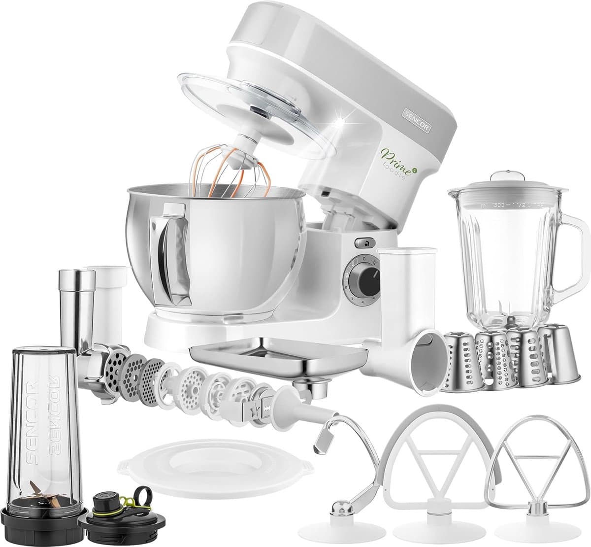 SnelShoppen - Multifunctionele Keukenmachine 1200W met 5L RVS Kom, LED Verlichting, Kneed- en Mengfunctie, Vleesmolens, Koekjesmaker, Magneetsluiting — afbeelding 1
