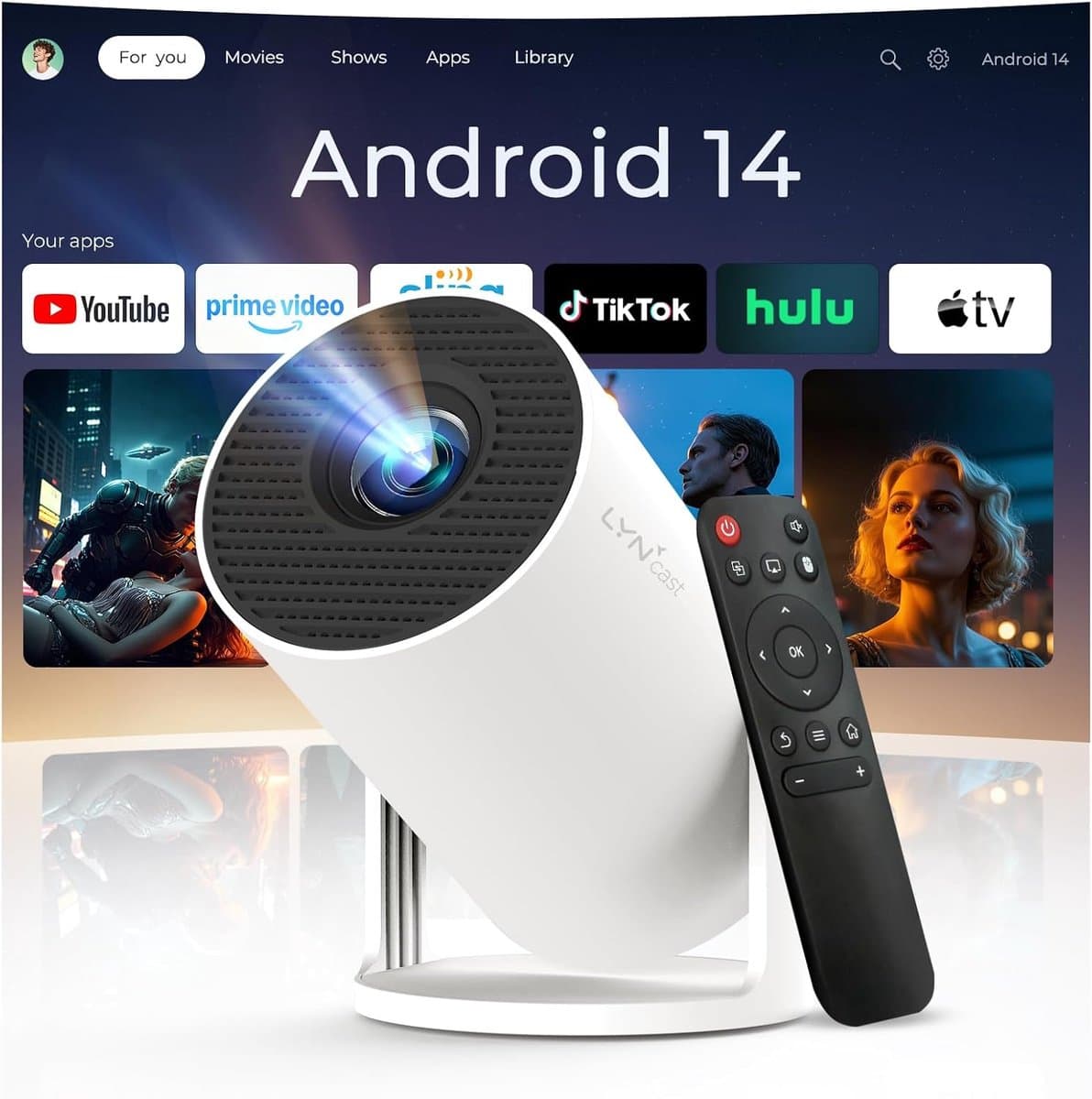 SnelShoppen - Mini Beamer WiFi 6 Bluetooth 5.4 Projector 1080P 4K 180° Draaibaar Android 14 Voor Thuis Buiten Feesten Camping Tuin — afbeelding 1