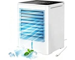 Draagbare Mini Luchtkoeler 3-in-1 – USB Verdampingskoeler met Waterreservoir 470 ml – Persoonlijke Aircooler met 3 Snelheden, Timer en Touchscreen