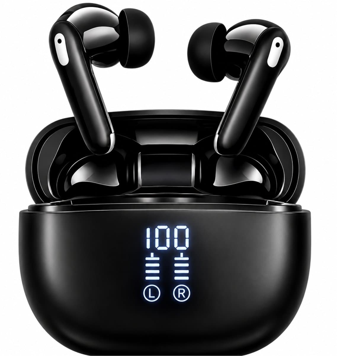 Kiraal Sonic Pro 2 - Draadloze Oordopjes - Bluetooth 6.0 - Noise Cancelling ANC & ENC - Universeel voor iPhone en Android - Dual Device - Oplaadcase met LED Display - Touchbediening - Zwart — afbeelding 1