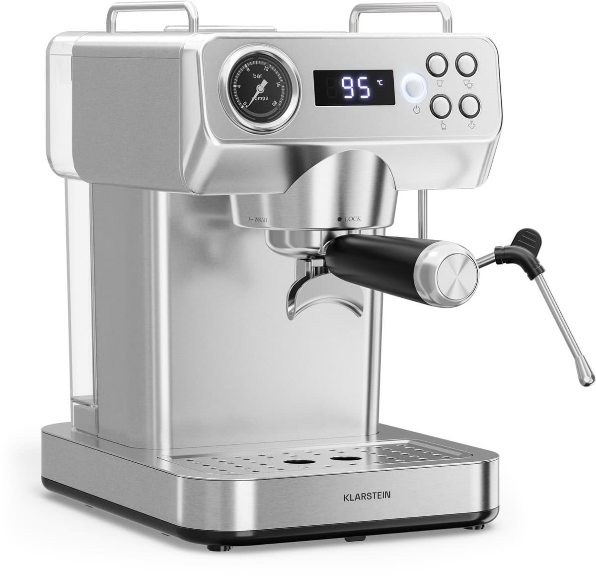 Klarstein, Libeica Evo, Espressomachine, 20 bar, 1360 W, melkopschuimer, waterreservoir van 1,3 liter, roestvrijstalen design — afbeelding 1