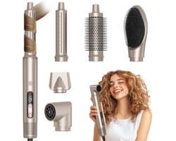 6-in-1 Haardrogerborstels met LCD-scherm, 110.000 t/min Heteluchtborstel met One-touch cool breeze, Automatische Luchtkrultang, Krulvolumeborstel, Auto-Wrap Airstyler, Haarstyler, Hairstyler