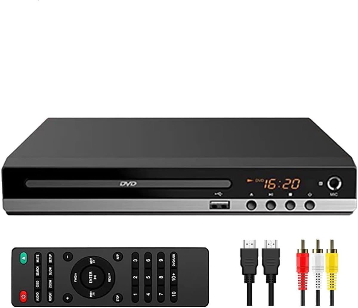 DVD-speler voor tv, cd-speler met afstandsbediening, 1080p HD, compacte speler, regio-vrij, HDMI- en RCA-kabels, USB-ingang, geschikt voor monitor en projector, nieuwe en oude tv's. — afbeelding 1