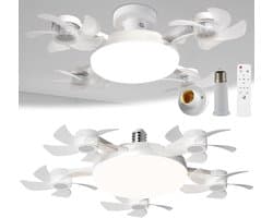 Casalora E27 + B22 Schroeffitting Plafondventilator met 5 Bladen - LED Drone Plafondventilator met Afstandsbediening - Dimbare Ventilator met Timerfunctie - Stille Ventilator voor Slaapkamer