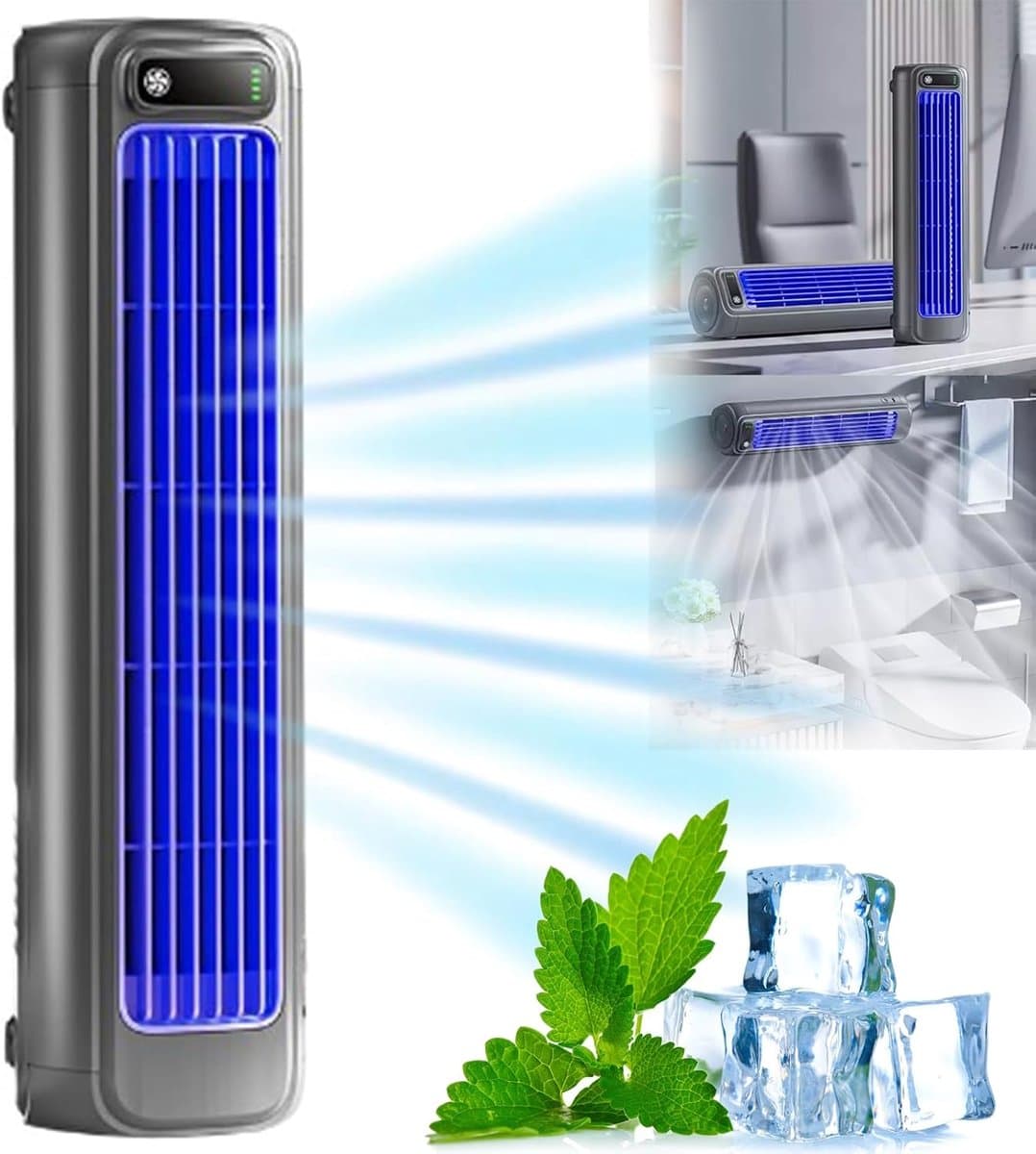 Aircooler Muurmontage - Bladloze Tafeltorenventilator - draagbare USB torenventilator - 3 standen - Mobiele Airco - Persoonlijke Koeler - Stille ventilator met sterke luchtstroom - Voor slaapkamer en kantoor — afbeelding 1