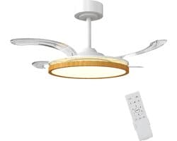 TEKROA® Plafondventilator met LED Verlichting - Intrekbare Bladen - Stille DC Motor - Zomer/Winter Stand - 6 Snelheden - Ø95 cm- Houtlook