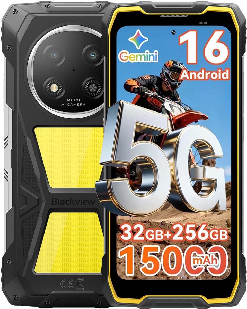 Blackview ROCK 2 Pro Robuuste Smartphone 5G - Gemini AI - 32GB RAM - 256GB ROM - 6.67 inch 120Hz - 15000mAh - IP68/IP69K - Android 16 Robuuste Telefoon - NFC - GPS - OTG - Geel — afbeelding 1