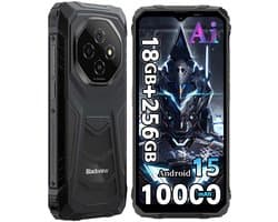 Blackview Robuuste Smartphone - 18 GB RAM - 256 GB ROM - 6,56 inch HD+ IPS - 10000 mAh - Dual SIM 4G - IP68 & IP69K Robuuste telefoon - Android 15 - GPS NFC - Zwart