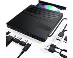 Externe DVD Brander - CD/DVD Station - Bestanden Overzetten - 4 USB Poorten - Extern - Zwart