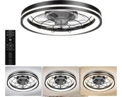 RUX® Plafonniere Met Ventilator - Plafondventilator - Plafondventilator Met Verlichting - Zwart - 51cm x 16cm x 51cm; 5 kg