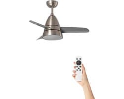 Fantiluxe - Holmstrom - Plafondventilator met verlichting - Zilver - Ø91cm - Afstandsbediening - Met lamp - Plafond ventilator - Slaapkamer