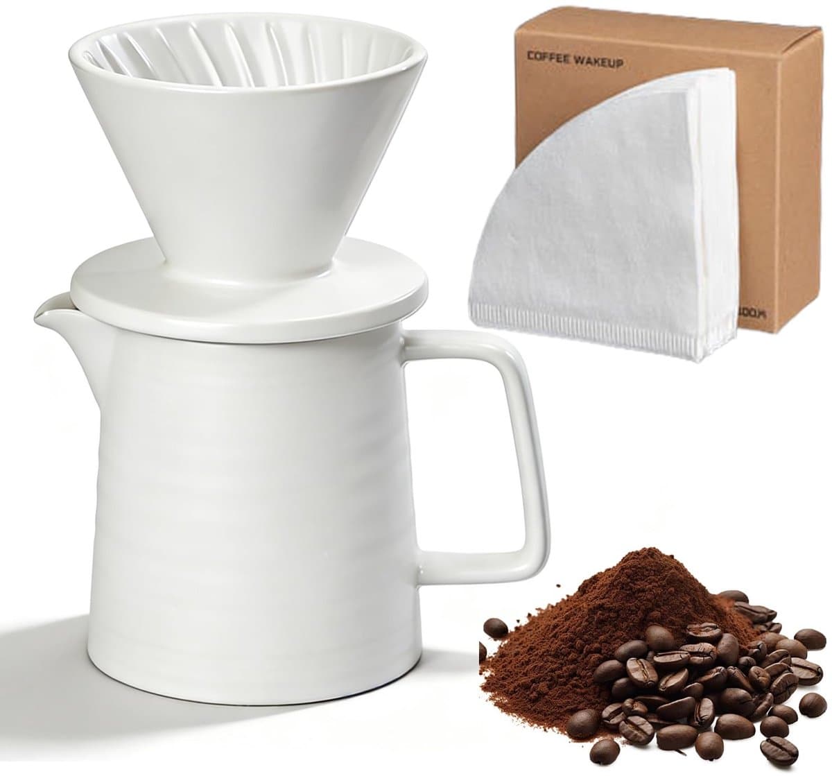 Dailygoods- Koffiezetapparaat 450 ml - Keramische Koffiedruppelaar - Porseleinen Koffiefilter - 100 Papieren Filters - Handmatige Koffiepot - BPA-vrij - Koffiemaker — afbeelding 1