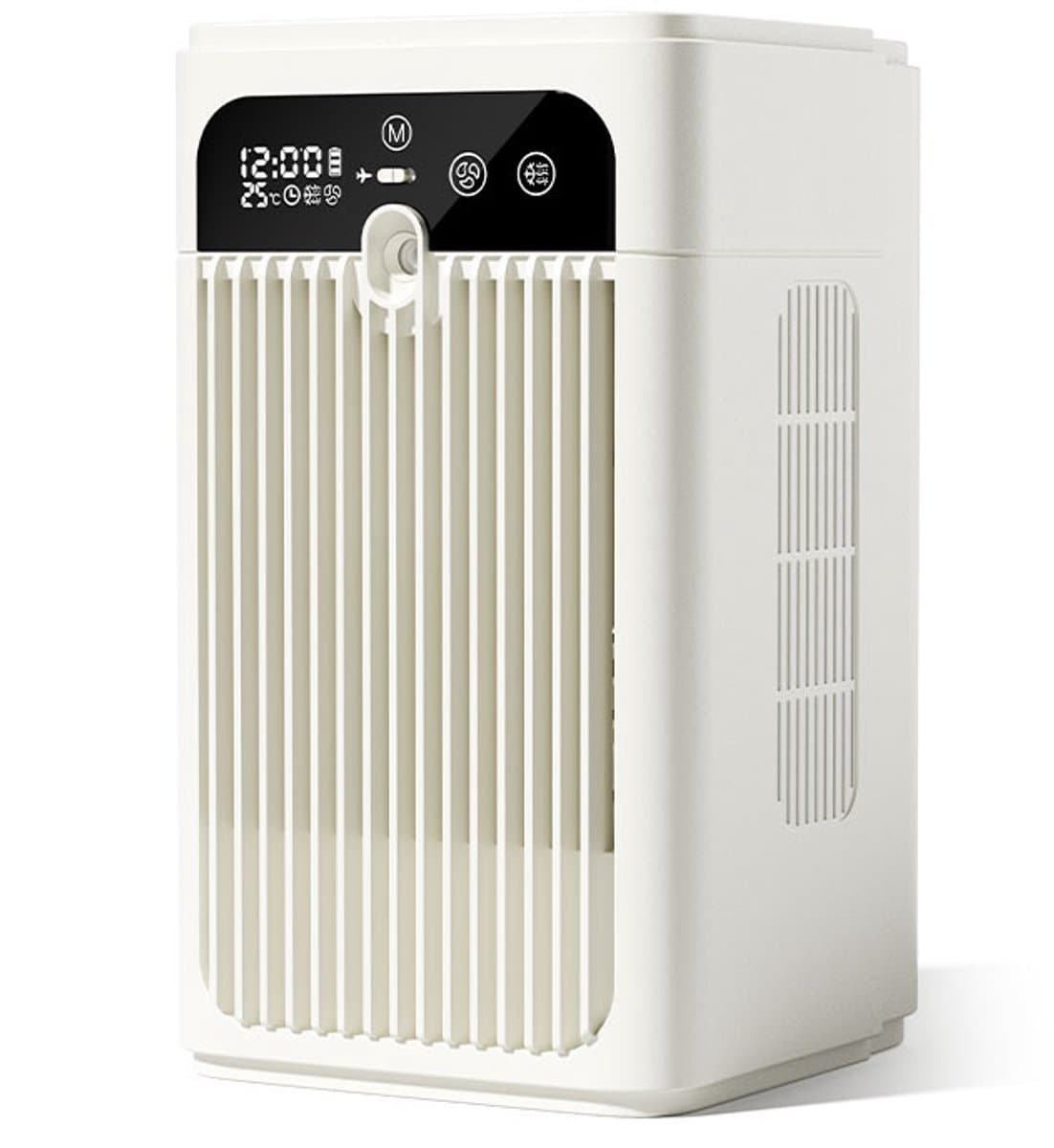 Airco -Mobiele Airco en Luchtkoeler met Mistbevochtiging - Premium Mini Cold Air Fan 500ml - Stille Tafelventilator 18 dB met Klok en Temperatuurweergave-Oplaadbaar - Draagbare Luchtkoeler voor Slaapkamer en Kantoor — afbeelding 1