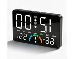 Digitale Wekker - Radiogestuurde Klok - Wakker Worden - Grote LED Display - 100x100mm - Zwart