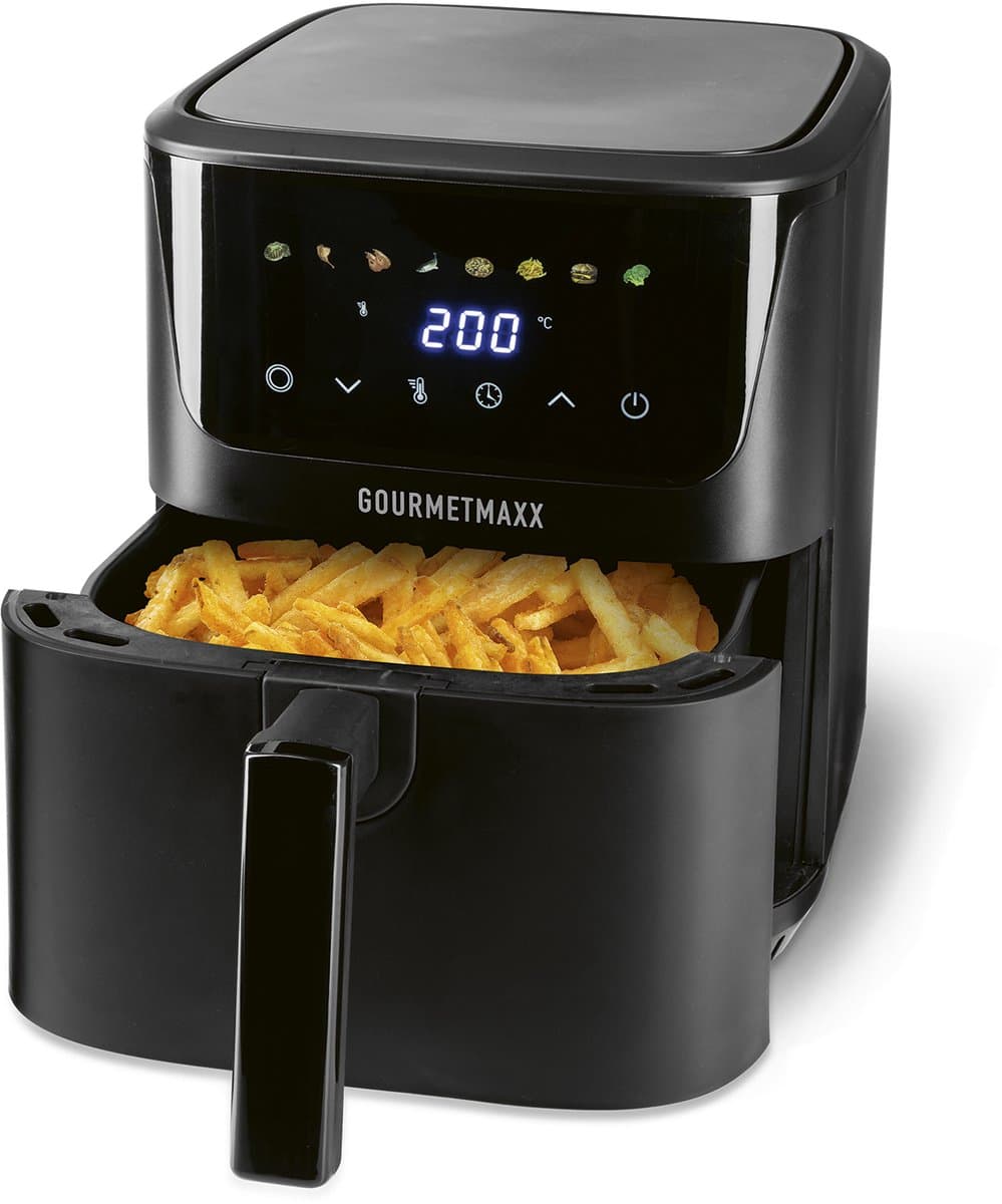 GOURMETmaxx heteluchtfriteuse 6,5 l, 1600 W zwart – digitale heteluchtfriteuse met led-touchscreen en timer | vetarm frituren, grillen en bakken — afbeelding 1