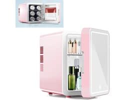 KZQ Minicoelkast voor cosmetica 4 liter 2-in-1 draagbaar roze glazen deur voor auto kantoor camping thuis