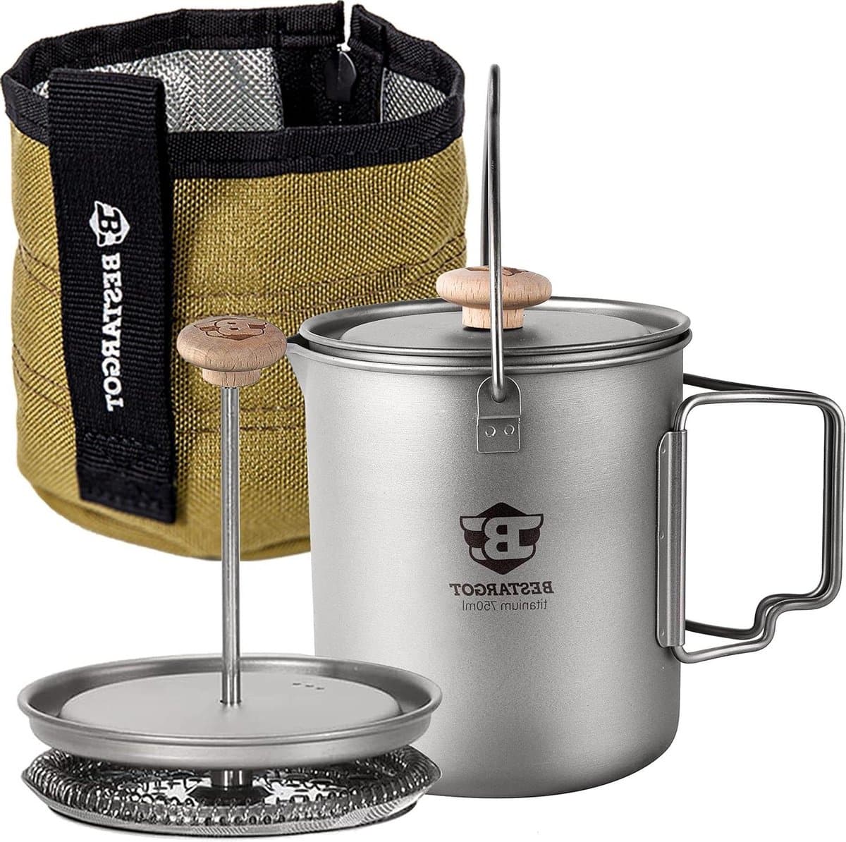 Bestargot Titanium Camping French Press Koffiepot - 750 ml - Licht en Draagbaar - Grote Capaciteit - Outdoor Kampeerservies — afbeelding 1