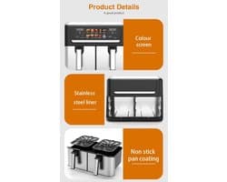 Airfryer XXL met Grill & Plancha - 12 Liter - 2800W - Vetvrij Frituren en Grillen