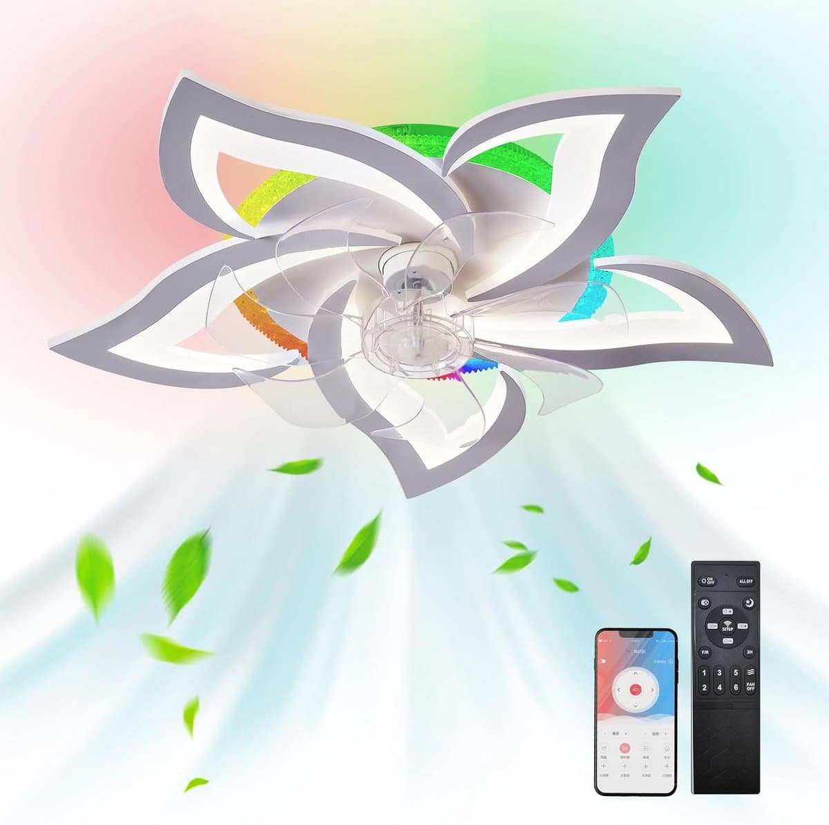 5 Sterren Plafondlamp Met Ventilator - RGB - 12 Kleuren - Met Afstandsbediening - Smart lamp - Dimbaar Met App - 6 Standen Ventilator - Woonkamerlamp - Moderne lamp - Plafoniere — afbeelding 1