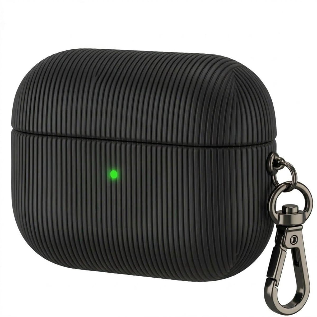 Luxe geribd hoesje voor oordopjes – Vertical Stripe design met sleutelhaak, geschikt voor AirPods Pro 3 (Zwart) — afbeelding 1