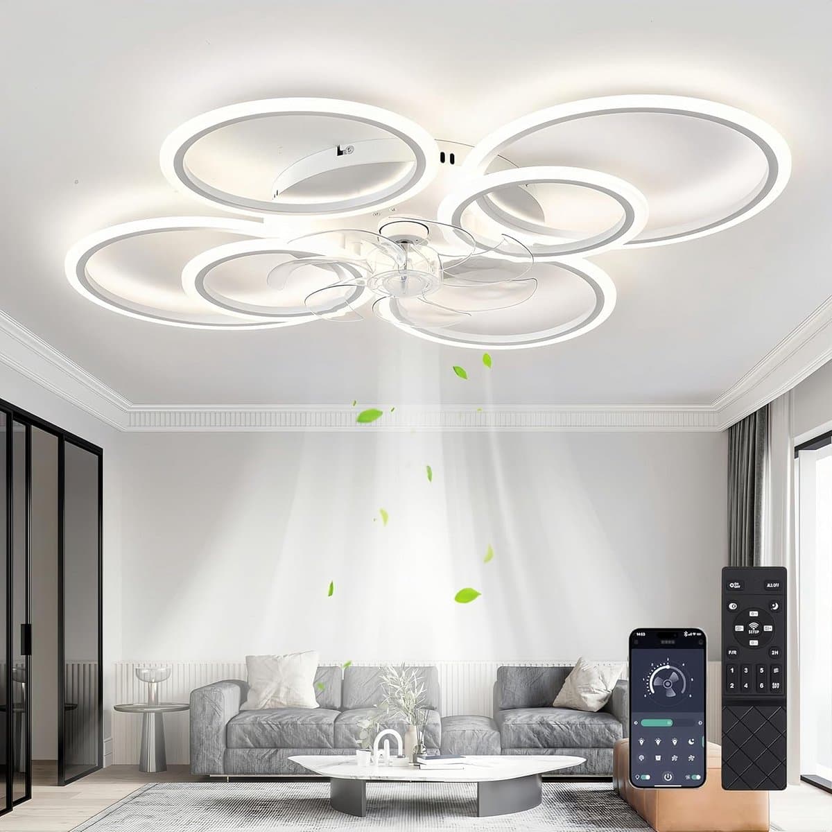 Plafondventilator met Dimbare LED Verlichting en 6 Snelheden, 100cm — afbeelding 1