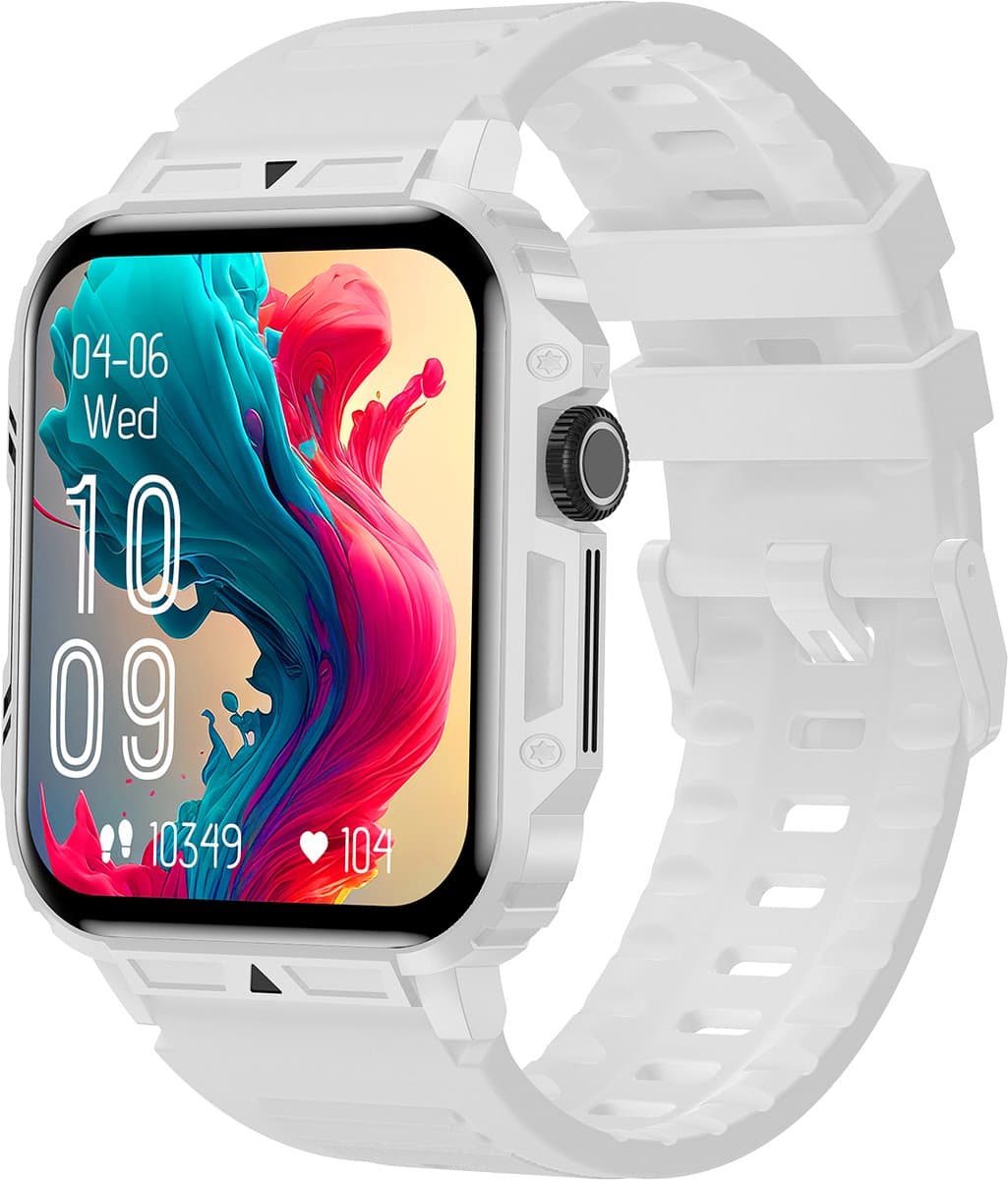 Knobbout 1.95” Scherm Smartwatch – Bluetooth Bellen - Hartslag - Bloeddruk & SpO₂-meting - AI Spraakassistent- Bluetooth 5.2 - 340mAh batterij - Wit — afbeelding 1