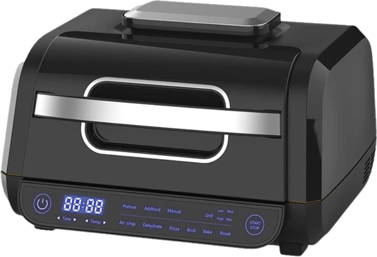 Sensova - 8-in-1 Airfryer Grill 8 Liter met Touchscreen - Elektrische Heteluchtfriteuse en Grill in Één voor Gezond en Rookvrij Koken - 360° Luchtcirculatie - Inclusief Grillrooster, Frituurmand en Kookpan - RVS Behuizing — afbeelding 1