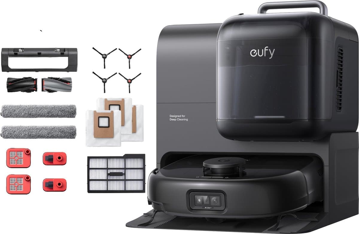 eufy Omni E28 - Robotstofzuiger met Vervangingssets - Draagbare dieptereiniger - HydroJet systeem - 20.000 Pa zuigkracht - DuoSpiral ontklittende borstels - CornerRover arm - alles-in-één station — afbeelding 1