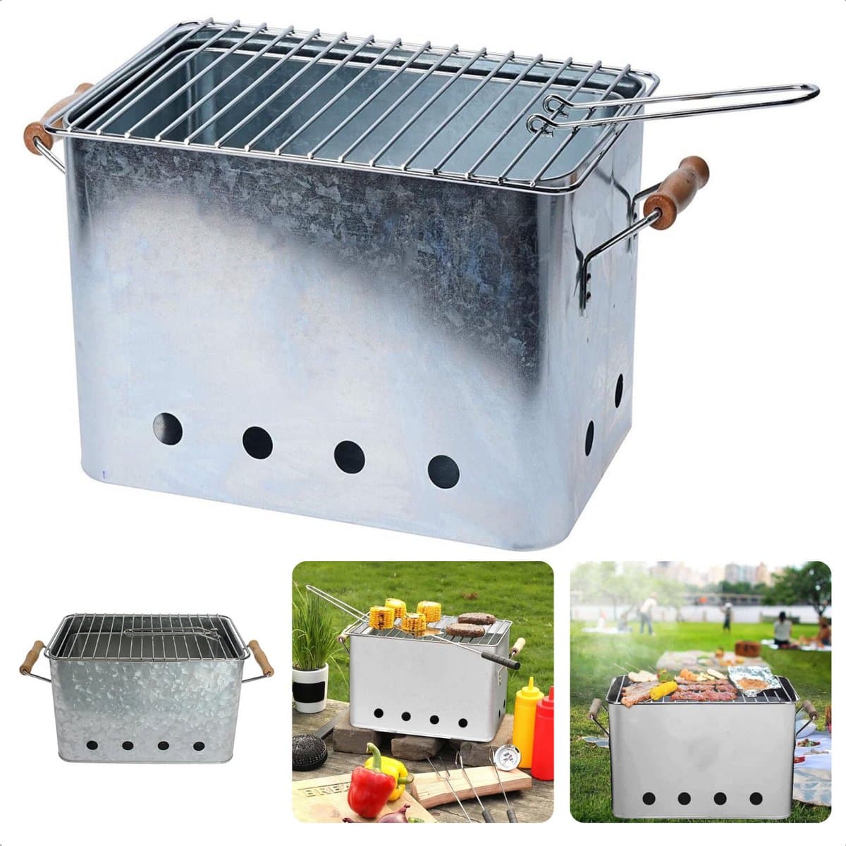Draagbare BBQ - Kleine Barbecue voor Camping - Houtskoolbarbecue - Compact Ontwerp - 72x24cm - Zink - Inclusief EBOOK — afbeelding 1