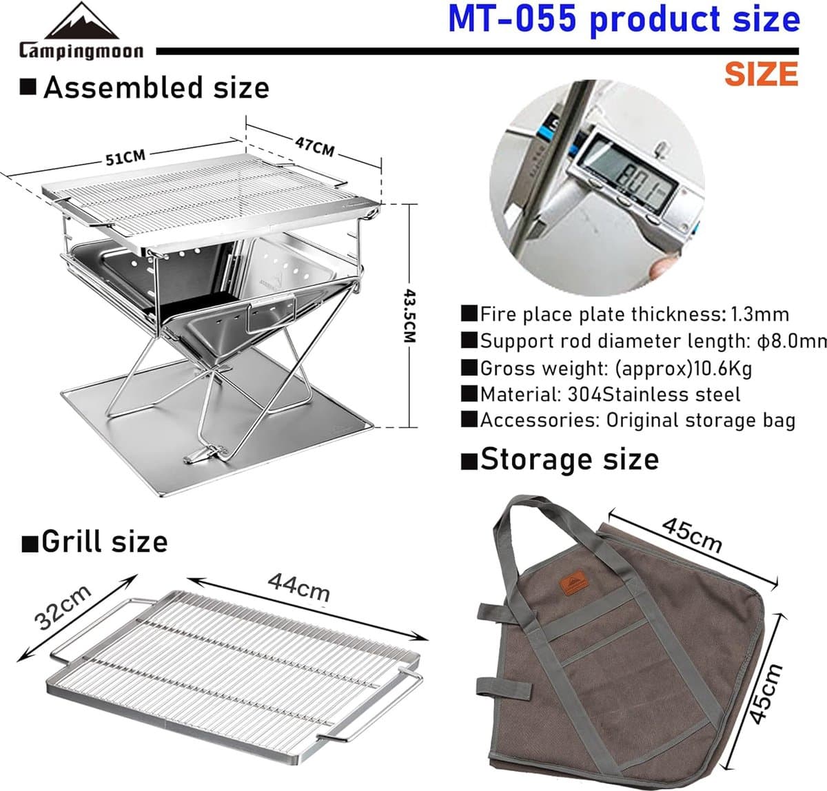 Draagbare Takibi Fire en Grill, RVS Fire Pit MT-055 — afbeelding 1