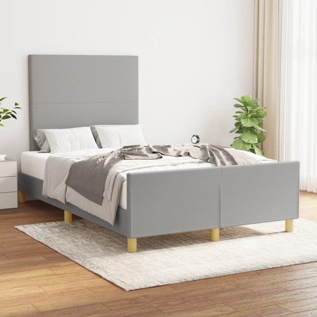 Bedframe met hoofdeinde, lichtgrijs, 120 x 200 cm, stoffen bed voor hotel, logeerkamer, slaapkamer, logeerkamer — afbeelding 1