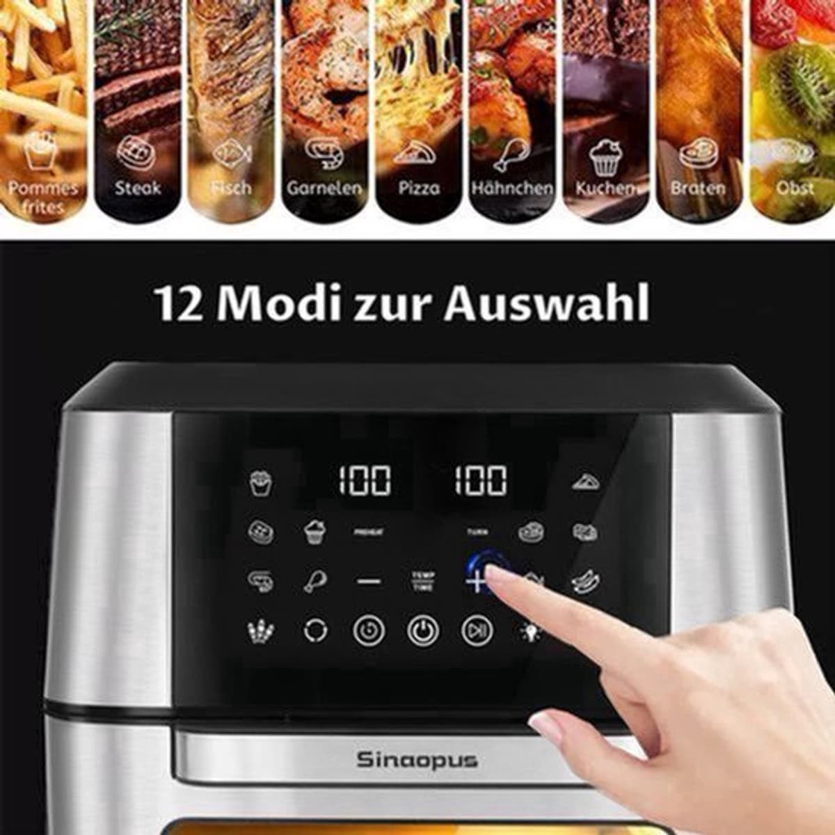 Heteluchtfriteuse - 1800W - 12L Capaciteit - Roestvrij Staal - LED-Touchbediening - Voor Gezond Koken — afbeelding 1