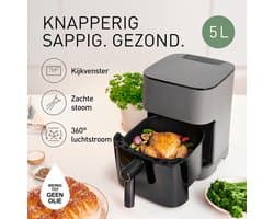 Airfryer Met Stoomfunctie - Heteluchtfriteuse - 5 Liter - 1450 W - 11 Kookprogramma’s - Kijkvenster Met Verlichting - Touchbediening - 80-200 °C - Timer - Matgrijs