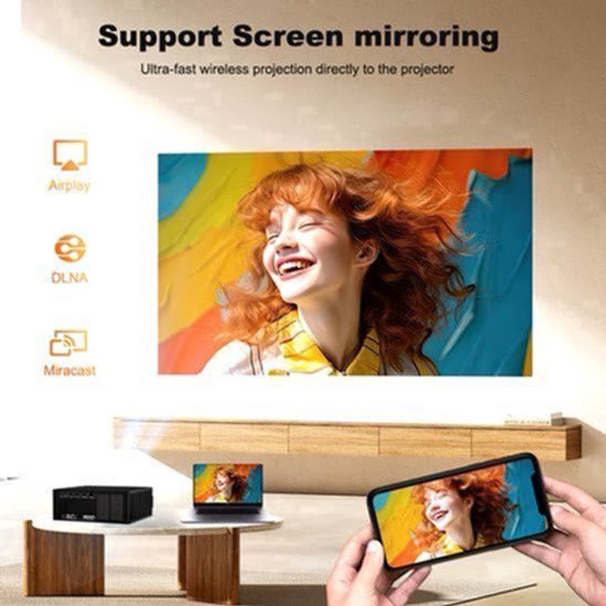 Beamer 1600 ANSI Lumen - 1080P Full HD Resolutie - LCD Scherm - Zwart - Voor Thuisbioscoop En Presentaties — afbeelding 1