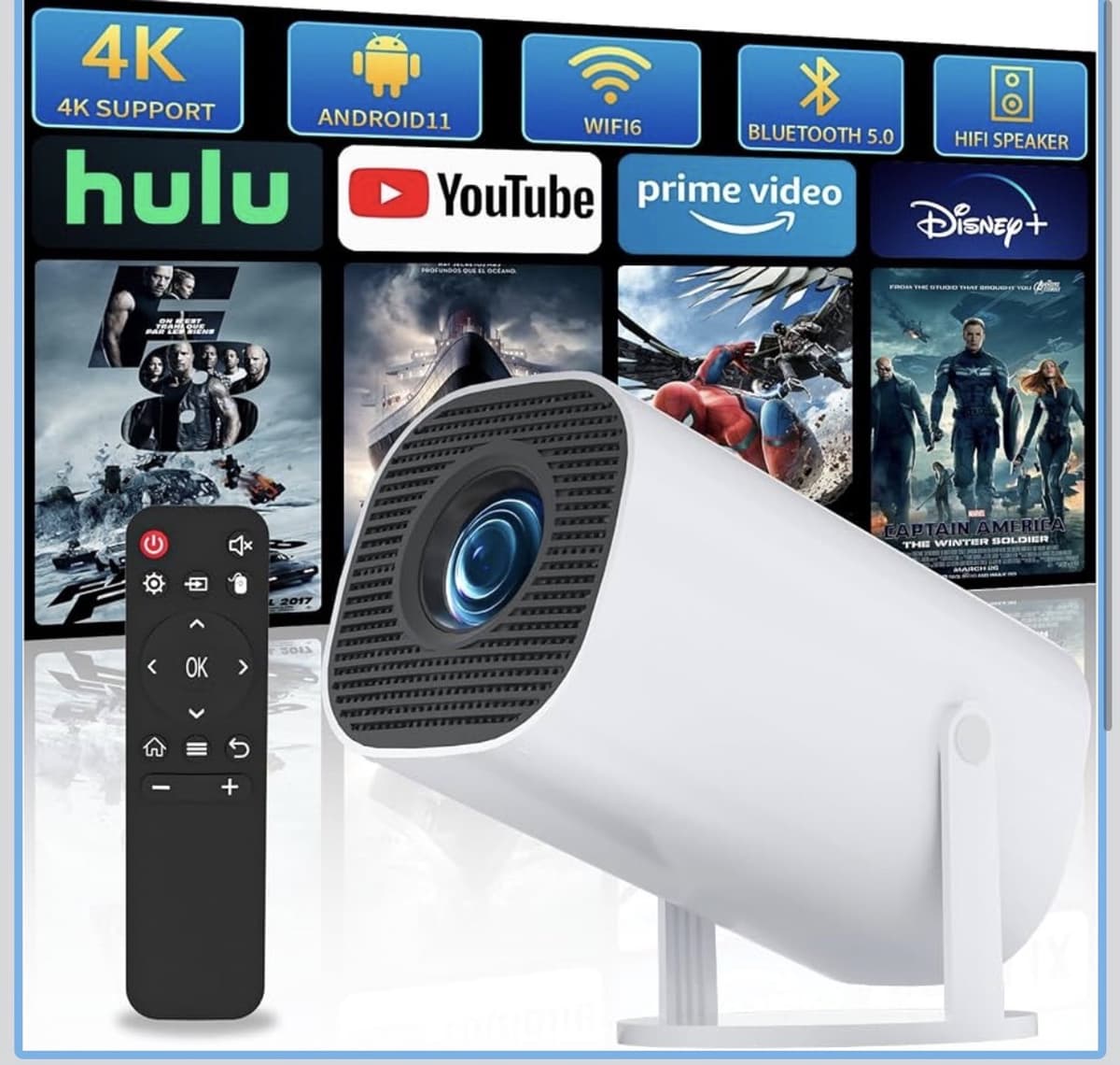 Mini Beamer Smart – WiFi 6 & Bluetooth 5 | 4K & 1080P | Automatische Trapeziumcorrectie & 180° Draaibaar | Thuisbioscoop & Outdoor — afbeelding 1