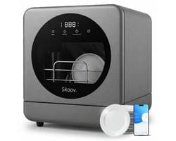 Skoov Mini Vaatwasser met waterreservoir - 3 couverts - 7 wasprogramma's - Kleine smalle vrijstaande afwasmachine - Camping - Grijs