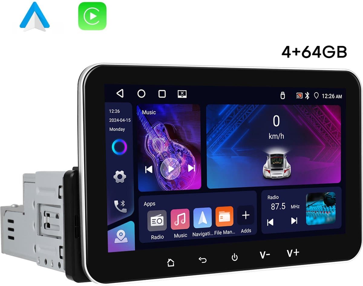 Boscer 1Din Autoradio Universeel - Android 15 - 4+64GB - Apple Carplay & Android Auto (Draadloos) - 7 Inch IPS HD Touchscreen - Navigatiesysteem - Bluetooth, USB & MP5 - GPS - WIFI - Achteruitrijcamera & Microfoon — afbeelding 1