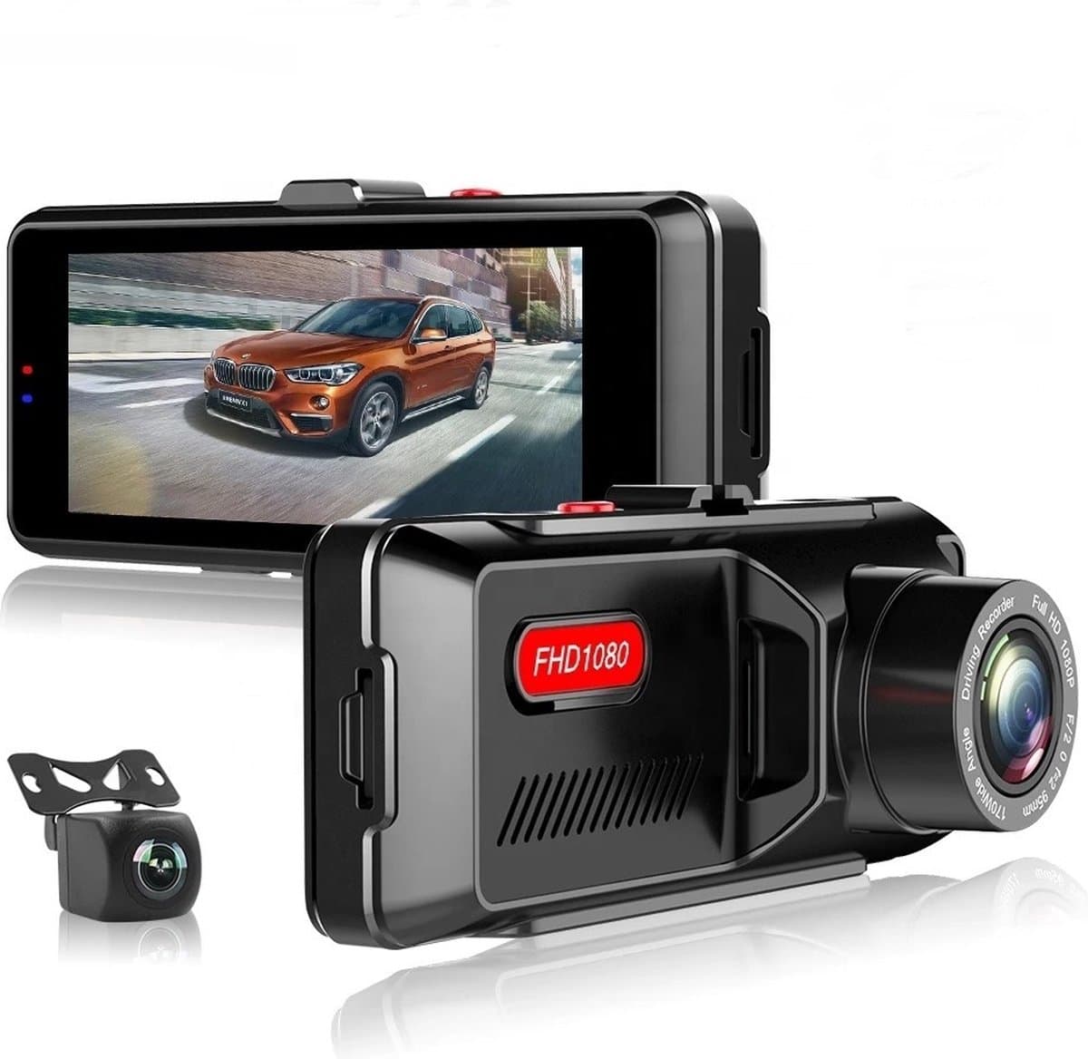 TechU™ Dashcam Dual Camera – M05 – 3.16 inch Full HD Scherm – Dashboardcamera – Nachtvisie – Loop Recording – Bewegingssensor – G-sensor – Parkeer Monitor – Incl. Achteruitrijcamera - voor auto — afbeelding 1