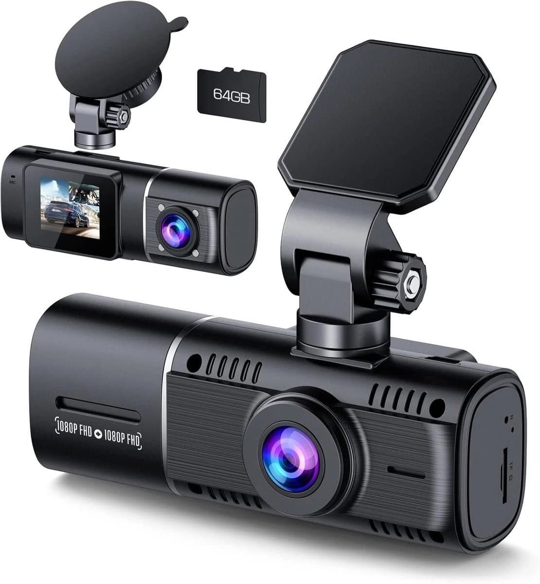 Dubbele lens aan de voorzijde + interne Full HD 1080P auto dashcamcamera — afbeelding 1