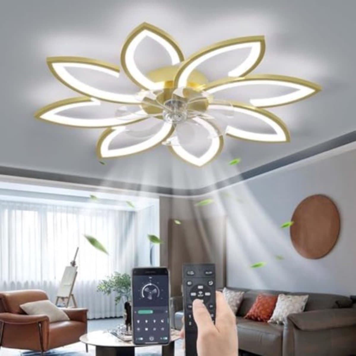 Plafondventilator Slaapkamer - Plafonniere Met Ventilator - Plafondventilator Met Verlichting - Plafondventilator Afstandsbediening - Goud - 90 CM — afbeelding 1