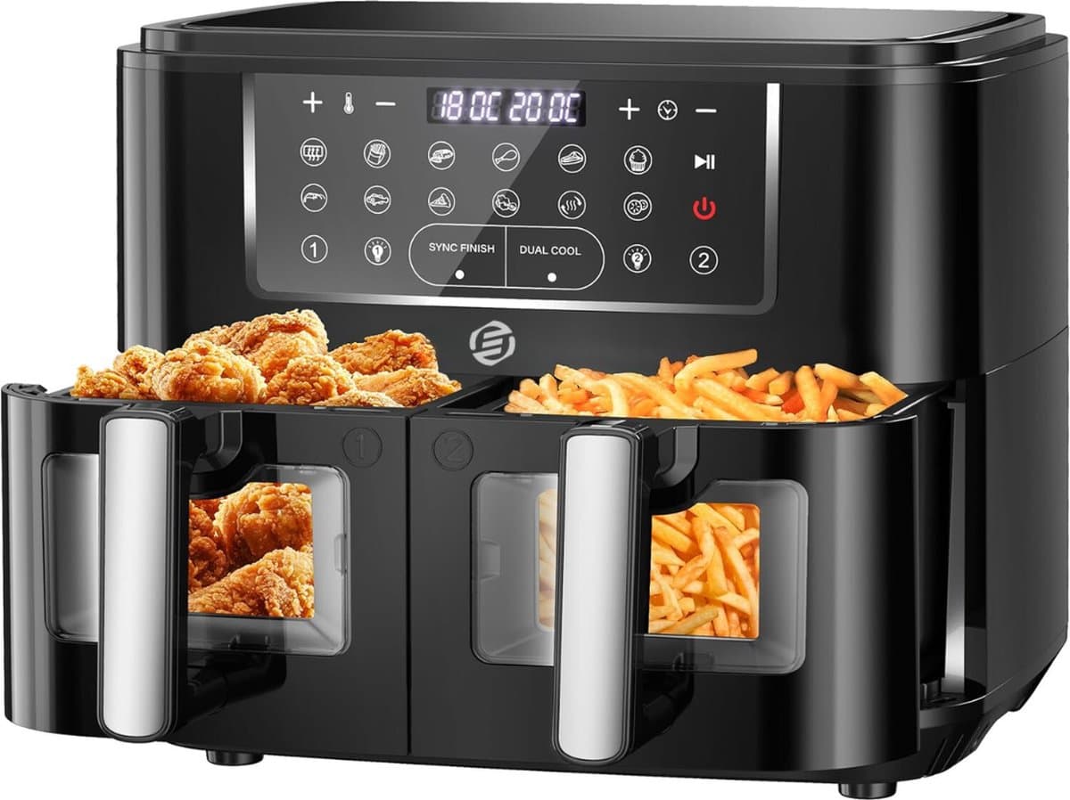 Equivera Dubbele Airfryer - Dubbele Mand - Dual Cook - Heteluchtfriteuse - Verschillende Programma's - Dual Zone - Mega — afbeelding 1