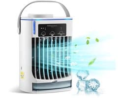 DrPhone EcoBreeze MultiFlow - Multifunctionele Koelventilator – Draagbaar En Compact – Met Drie Windsnelheden – 500ML Watertank – Ingebouwde Schoonmaak Filter - Wit