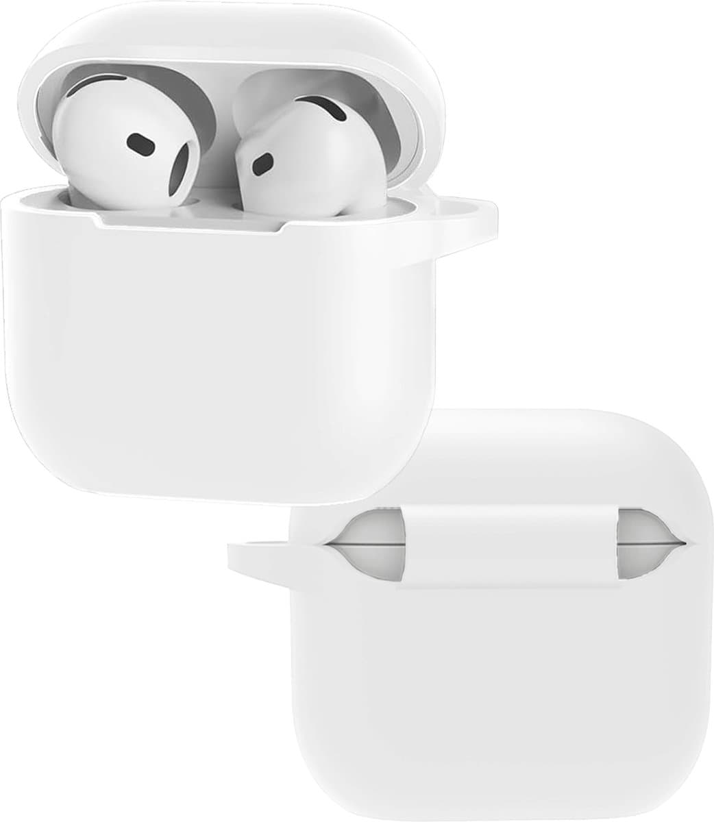 Hoes - Geschikt voor Apple AirPods 4 / 5 - Siliconen Hoesje met Clip - Silicone Case Cover - Wit — afbeelding 1